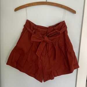 Listicle Rust High Waist Shorts with Tie Detail